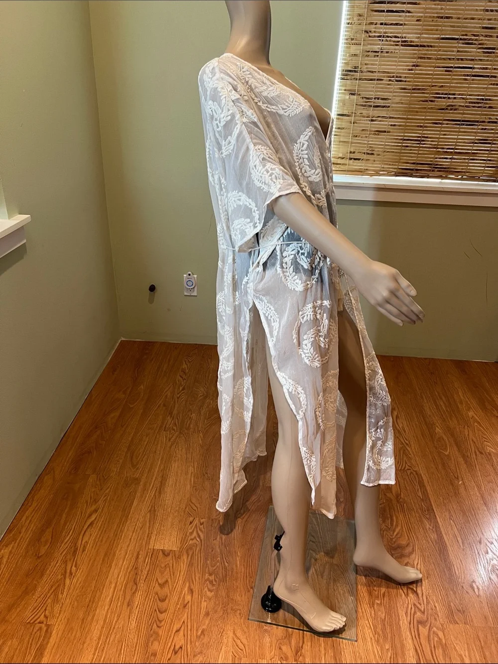 White Sheer Embroidered Cover-Up or Duster O/S